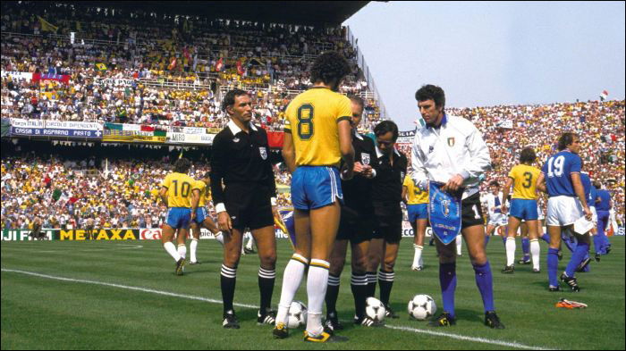 Socrates et Zoff avant Brésil-Italie à Barcelone en 1982