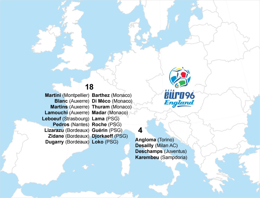 Euro 1996 (Angleterre) - Liste des 22